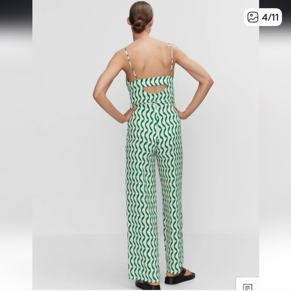Mango Green and White Wave Jumpsuit - Picture 3 of 5